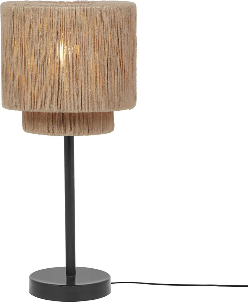 Lampe Japandi en Métal Noir Trio Smilla - Design Rond avec Cordon Marron