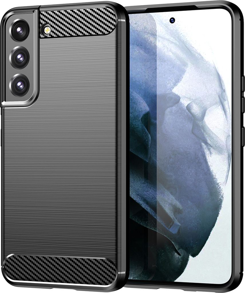 Galaxy S22+ 5G Hülle, Carbon-Faser TPU Silikon Stoßfest Schutzhülle für Samsung Galaxy S22+ 5G Schwarz