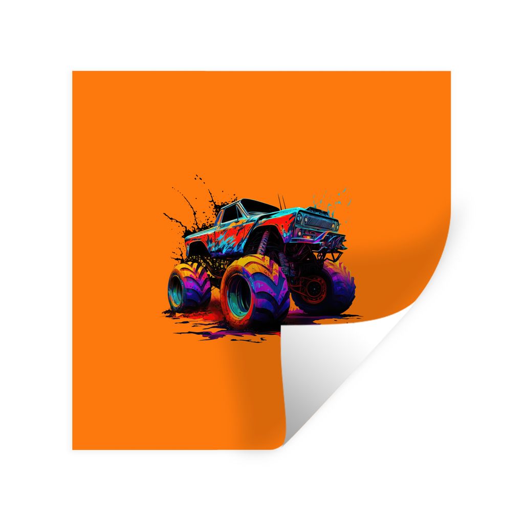 MuchoWow Wandtattoo Wandsticker Wandaufkleber Monstertruck - Neon - Farbe - Orange 80x80 cm Selbstklebend und Repositionierbar - Wierderverwendba...