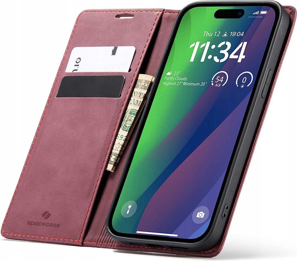 Spacecase Geldbörse iPhone 15 Plus rot