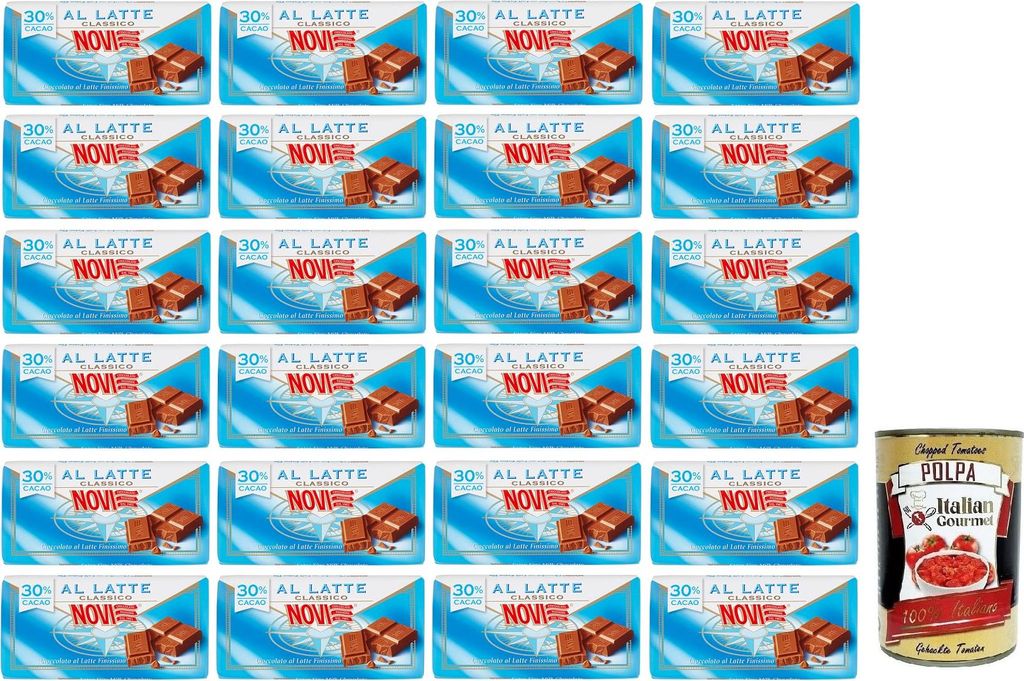 24x Novi Cioccolato al Latte Classico Tafel Milchschokolade 30% Kakao 100g + Italian Gourmet Polpa di Pomodoro 400g Dose