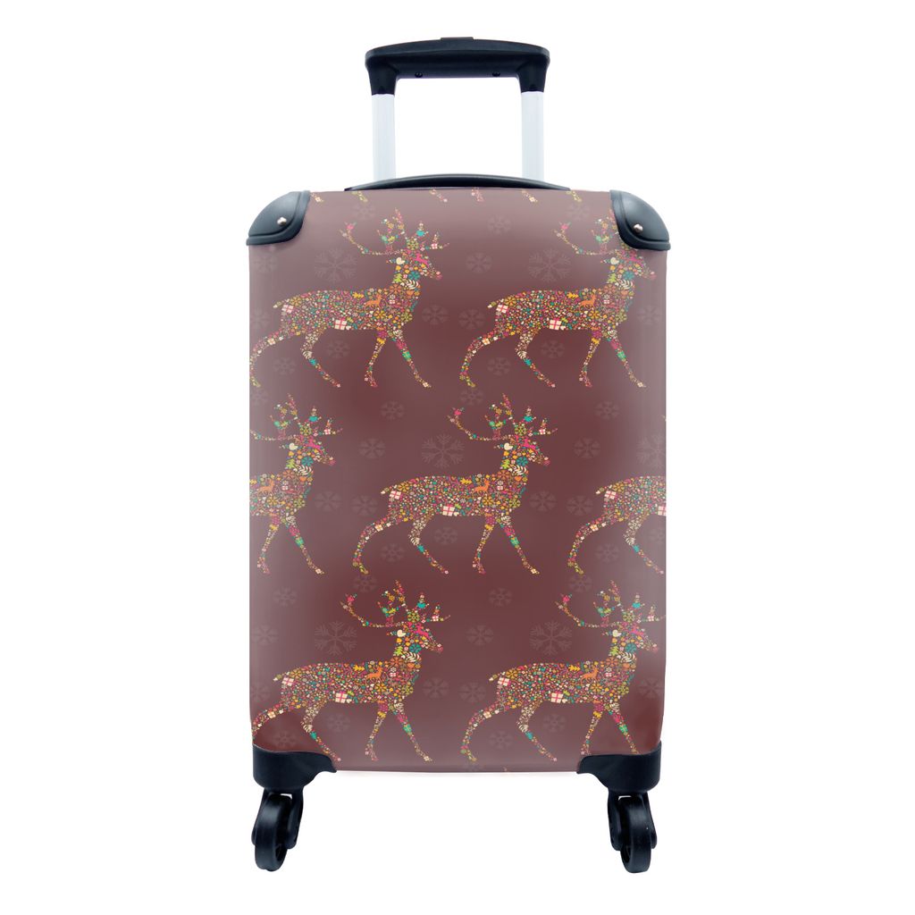 MuchoWow Koffer Handgepäck Trolley Rollkoffer Kleine Reisekoffer mit 4 Rollen - Hirsche - Muster - Farben - Cabin Size < 55x40x23 cm & 55x40x20 ...