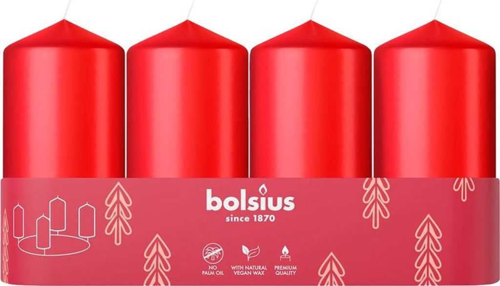 Kerzen Bolsius Pillar Advent, Weihnachten, rot, 48/100 mm, Produktbild 