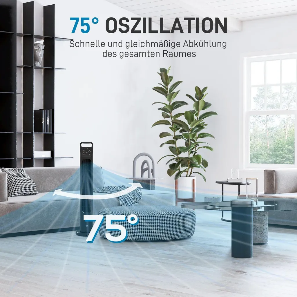 Ventilateur tour pour salon et bureau avec oscillation et commande - 5