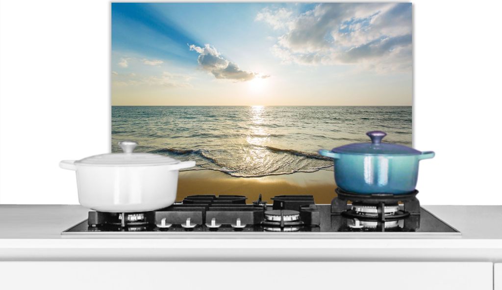 KitchenYeah Spritzschutz Küche - Küchenrückwand - Wandschutz für Herd und Spüle - Meer - Sommer - Strand 70x50 - Alu-Dibond (Alternative zu...