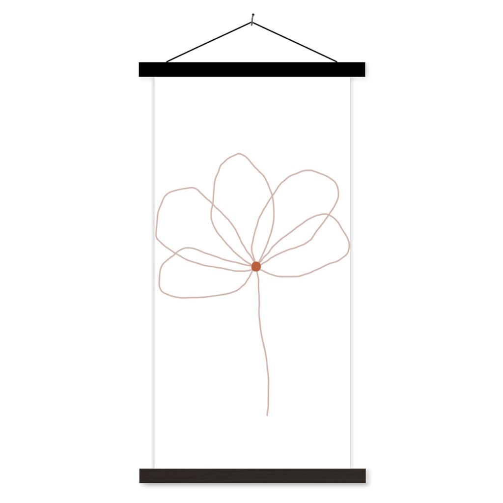 MuchoWow Textilposter Blume - Strichzeichnung - Natur 60x120 cm mit schwarzem Rahmen - Magnete