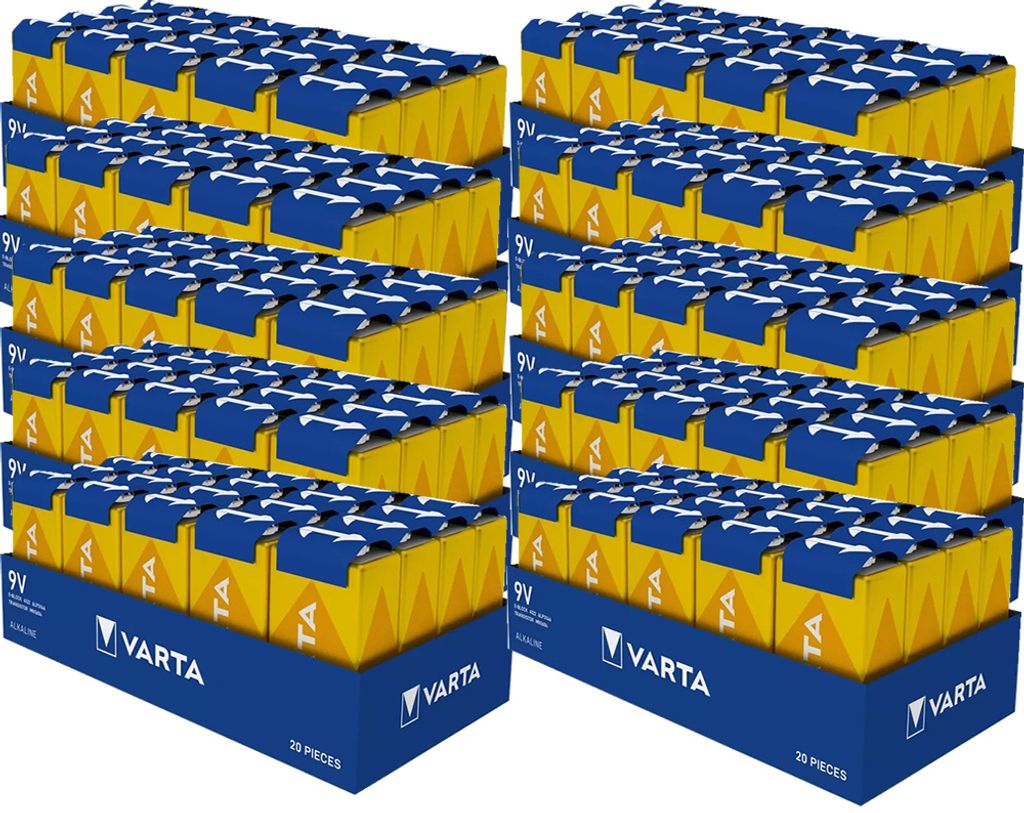 200x Varta Longlife Alkaline 4122-6LR61-9V-E-Block Batterie - Tray