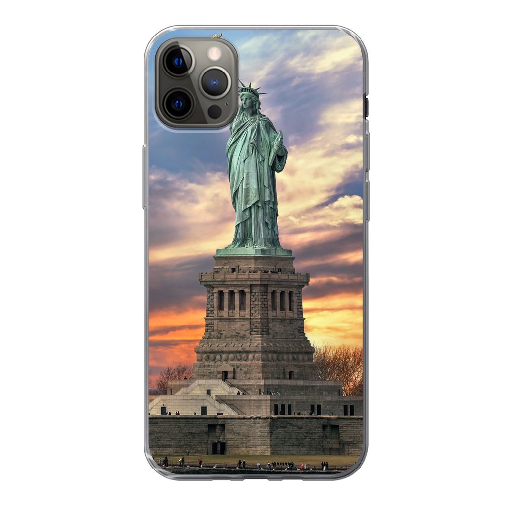 MuchoWow Handyhülle Schutzhülle Hülle für iPhone 12 Pro Max Freiheitsstatue in New York bei Sonnenuntergang Silikon Softcase Handy Hülle - H...