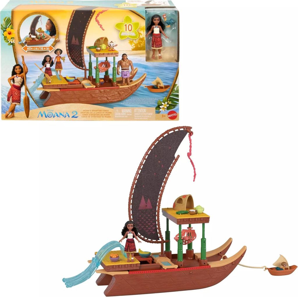 Mattel Disney Vaiana 2 Spielzeuge, Vaianas Abenteuerkanu-Spielset mit schwimmendem Kanu, kleiner Vaiana-Puppe, 1 Charakterfreund, 6 Spielbereichen ...