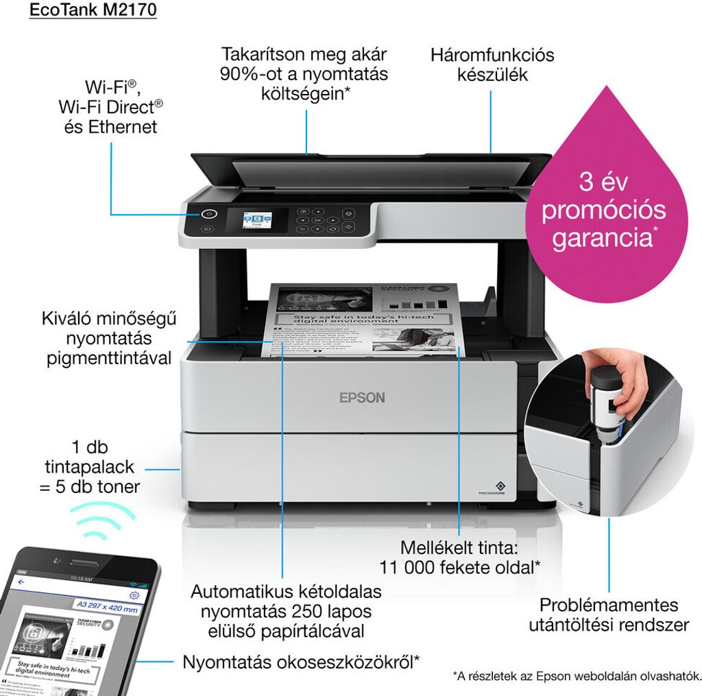 Epson EcoTank ET-M2170 Tintenstrahldrucker s/w A4 Produktbild 17