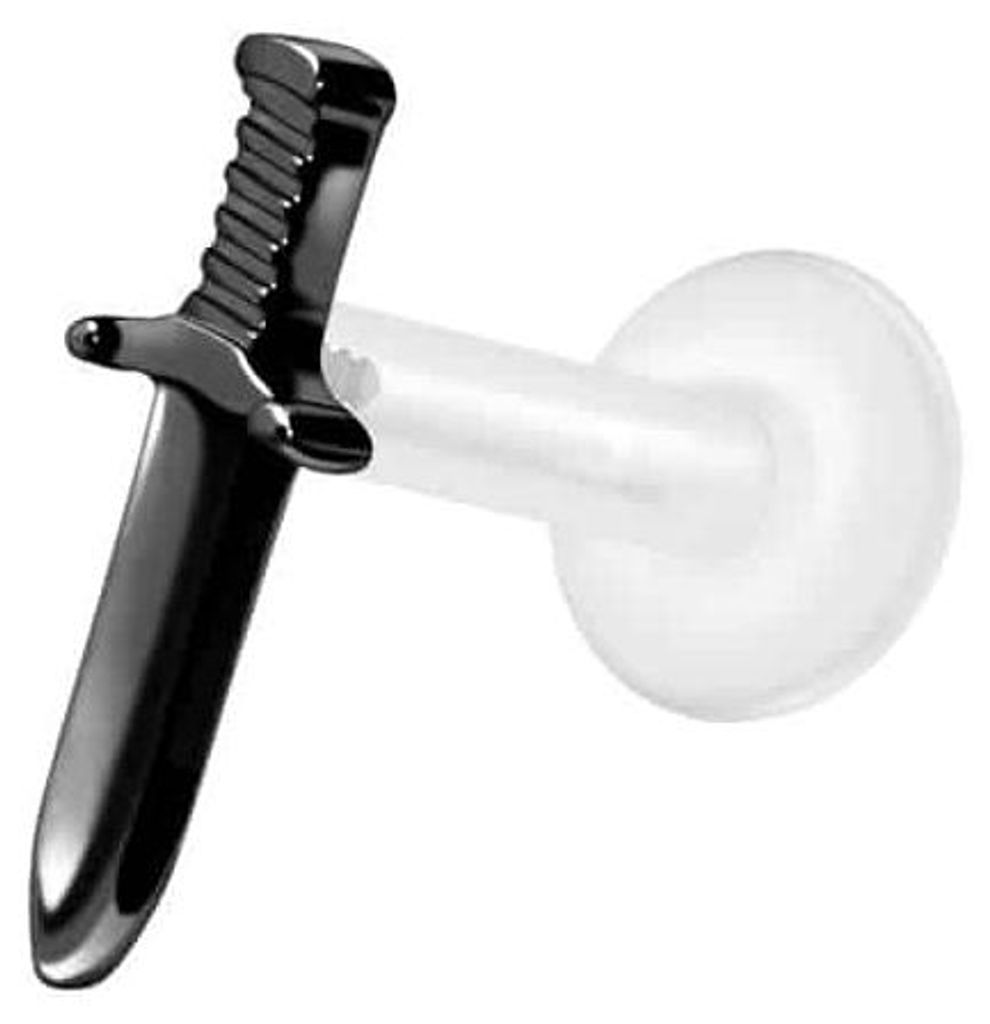 Ohrpiercing, Nasenpiercing PTFE Labret mit Innengewinde + Titan-Aufsatz SCHWERT Schwarz Stablänge: 6mm | Stabstärke: 1,2mm