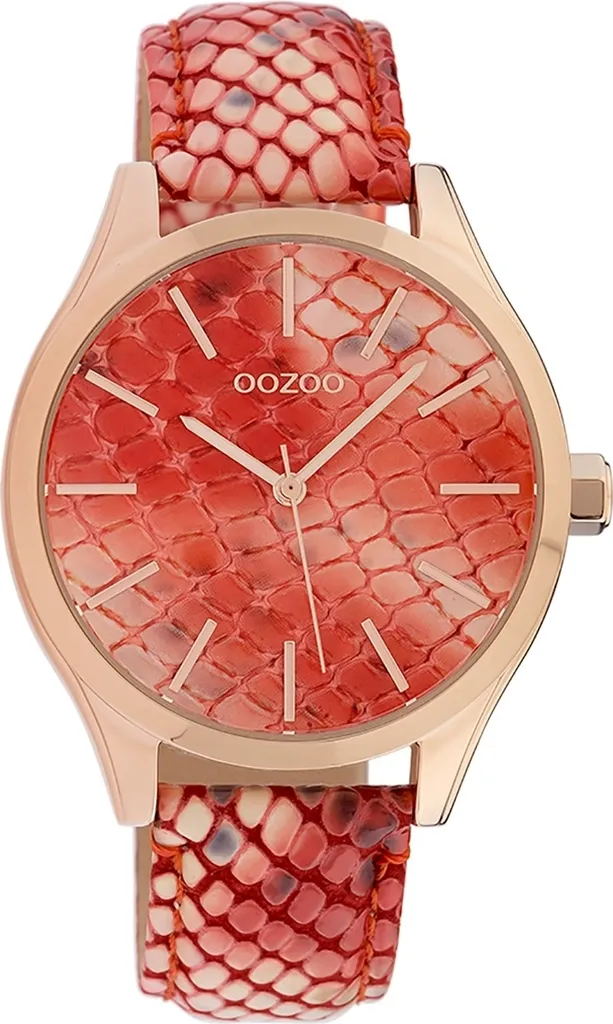 Montre Oozoo femme avec bracelet en cuir rouge et cadran pastel