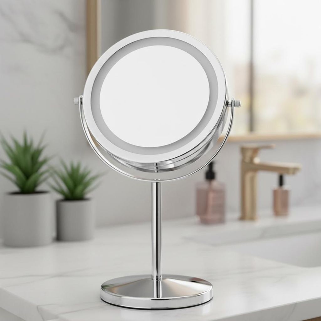 LED Kosmetikspiegel 10-fache Vergrößerung aus Edelstahl, Produktbild 
