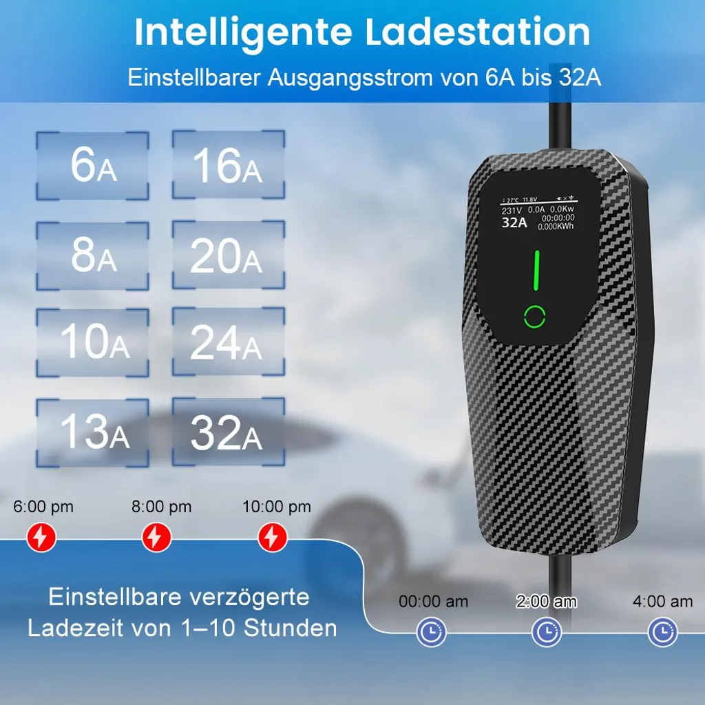 Chargeur Type 2 intensité réglable 7kW avec câble 8M noir flexible - 5