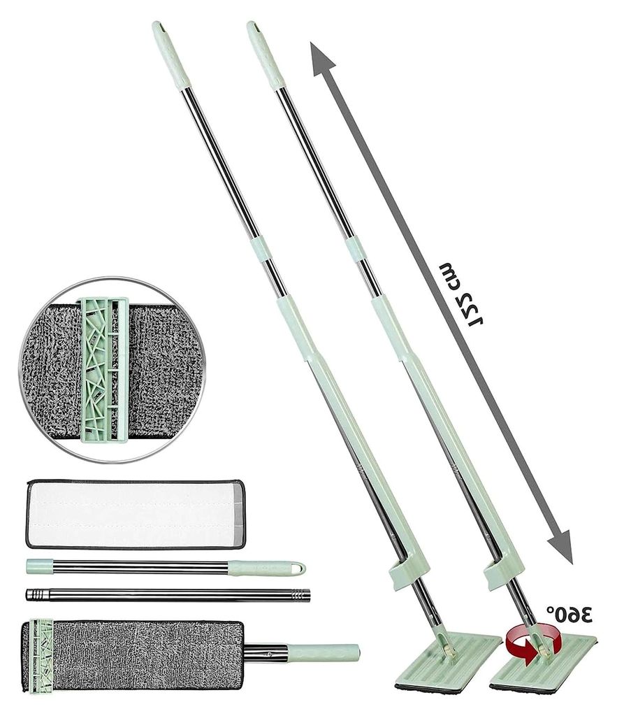 Sichler Haushaltsgeräte Nass-Bodenwischer: 2er-Set Boden-Wischer mit Abstreifer, 6-tlg. Stiel, 4 Wischpads (Bodenwischer-Sets Profi, Wischmopp fü...