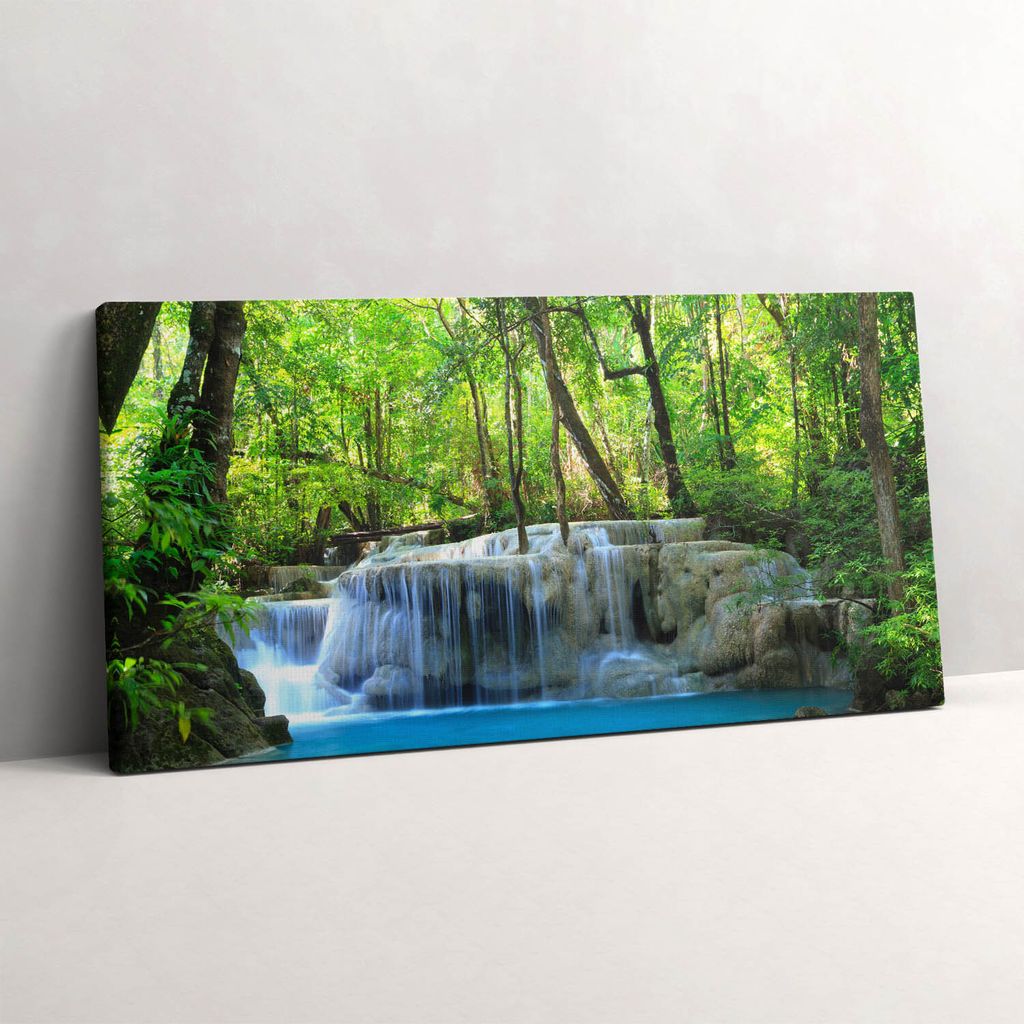 Landschaft eines Wasserfalls im Wald – Leinwandbild Wandbild – 140x70 cm – Leinwandbilder – Wandbilder – Schlafzimmer – Flur