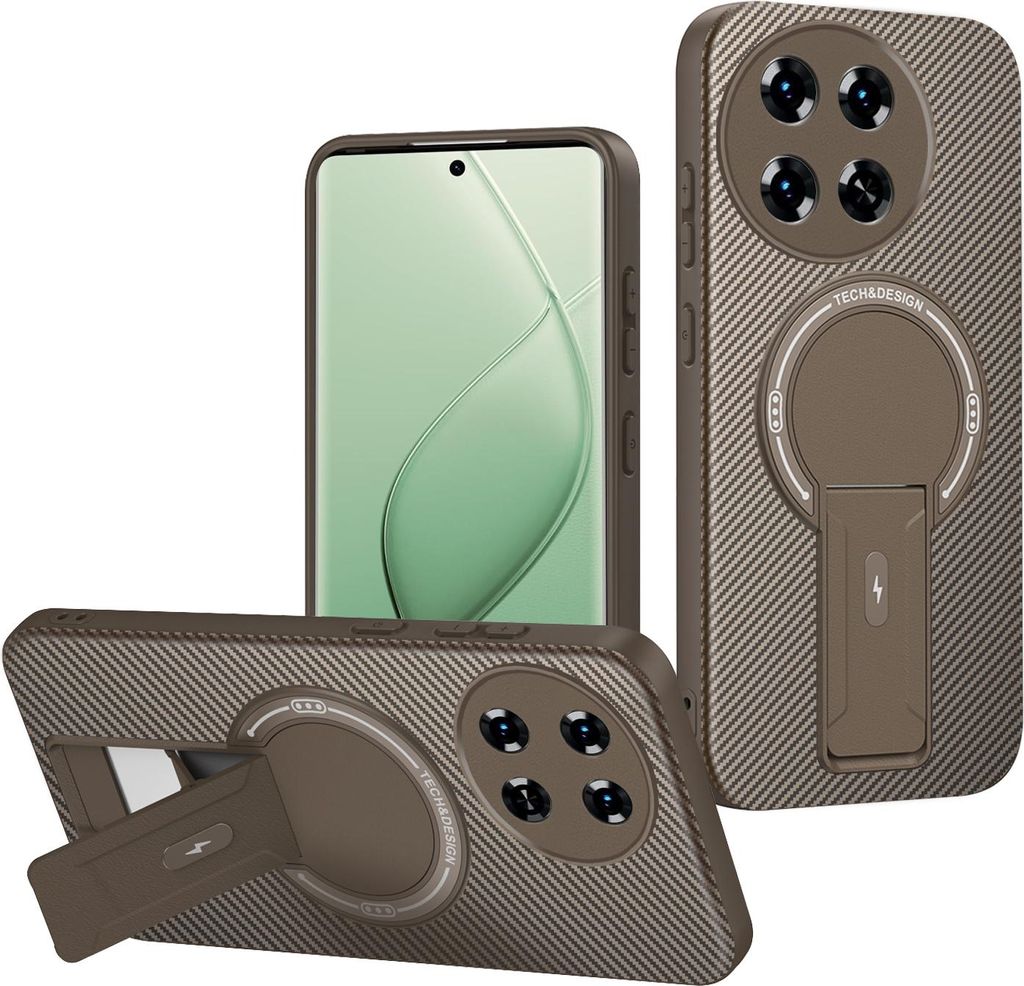 Hülle für Tecno Spark 30 Pro 4G Magnetisch Carbonfaser Design TPU Hybrid Handyhülle mit Ständer Braun