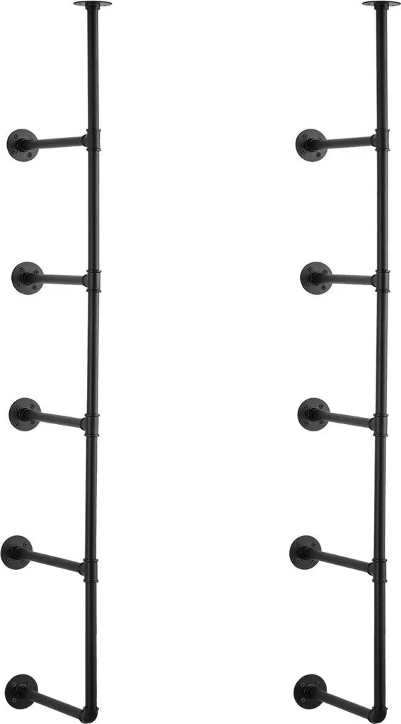 Étagère industrielle à tuyaux 5 niveaux en métal noir - Set de 2 pièces