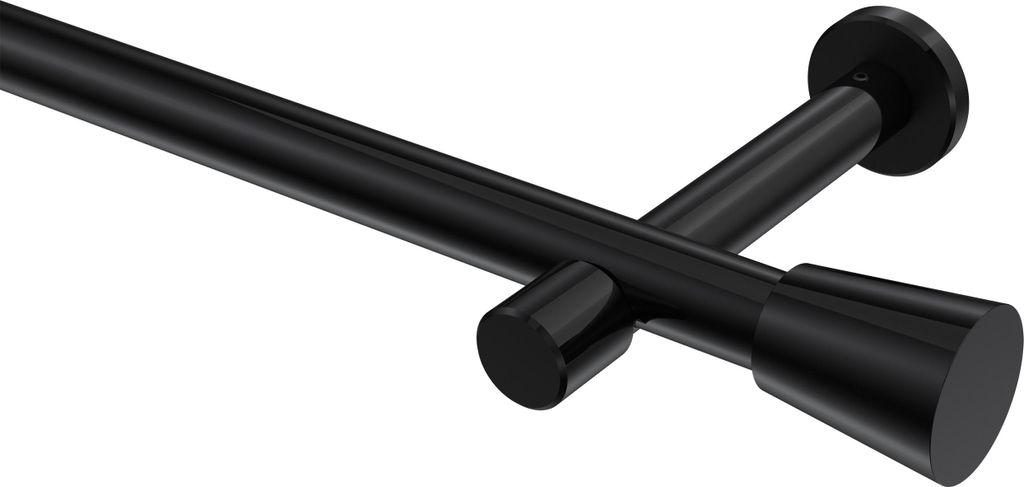 Interdeco Gardinenstange / Vorhangstange Schwarz, Typ Prestige Sitra (Konus) ohne Ringe, 20 mm Ø 1-läufig, 200 cm