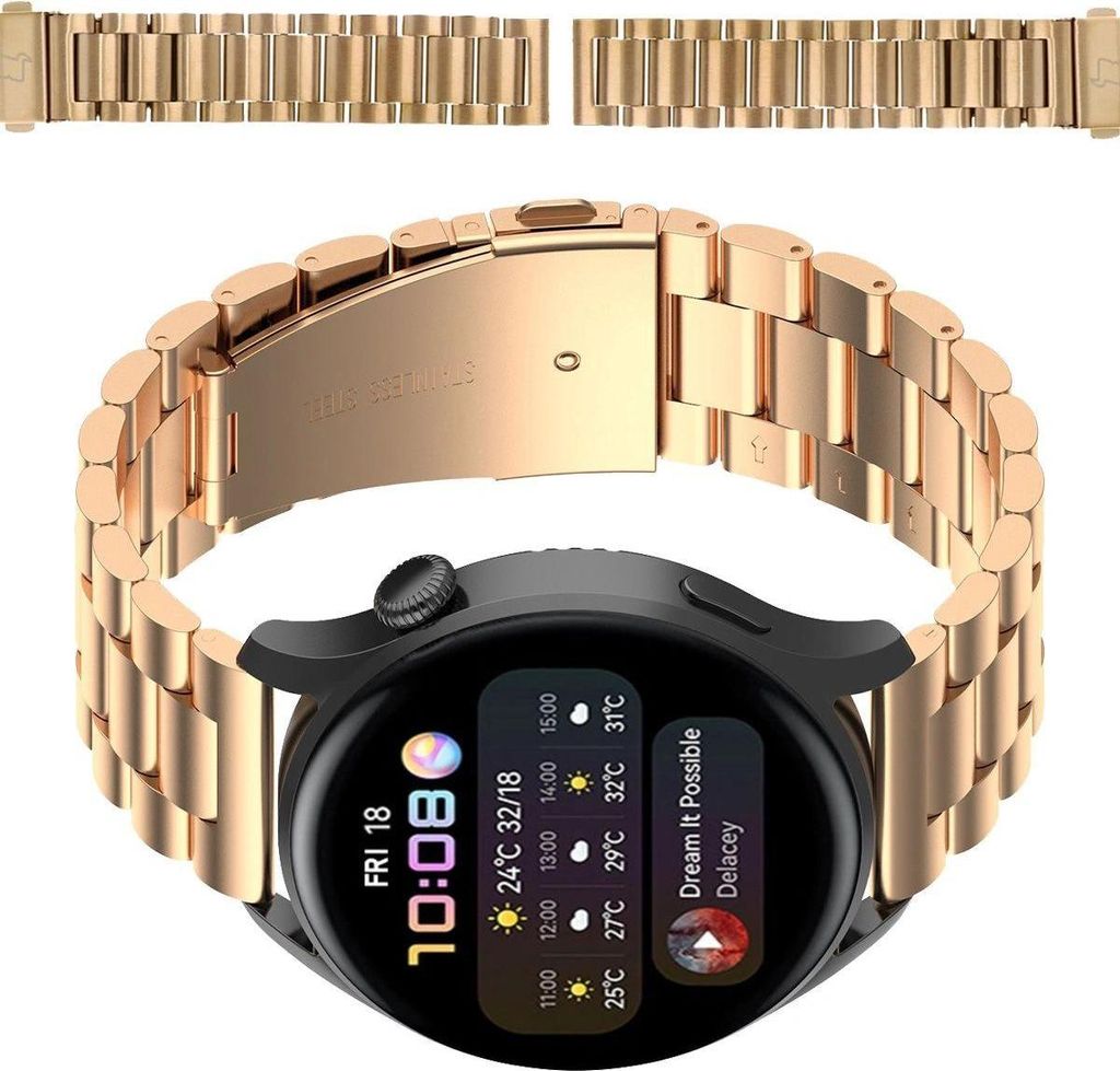 Pasek ze stali nierdzewnej do smartwatcha, Bizon Strap Watch Aura, QuickRelease 18 mm, różowozłoty