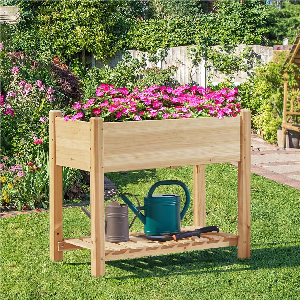 Yaheetech Hochbeet aus Tannenholz mit Ablageboden Kräuterbeet Pflanzkübel Gemüsebeet 75 cm H, Braun