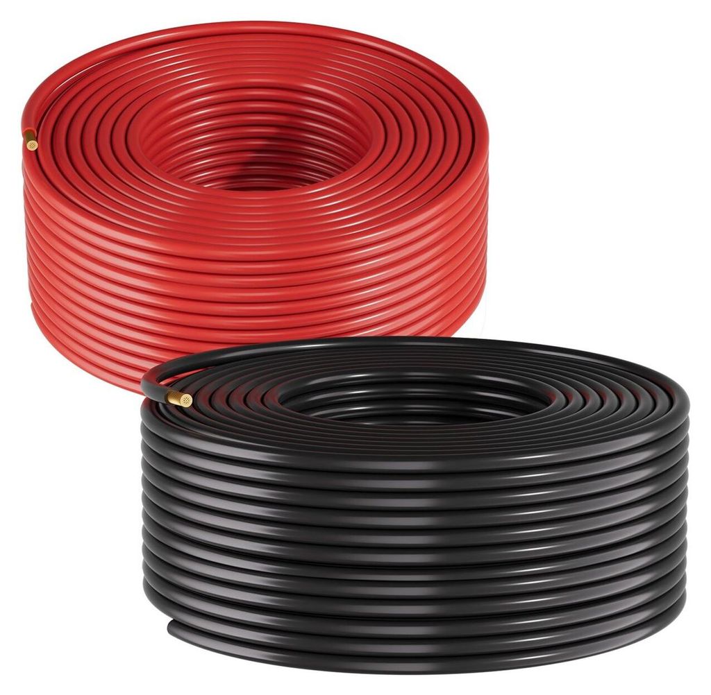 Solar Panel Wire, 30.48 m Black + Red Kit, 10 AWG (6 mm²) Solar Panel Extension Cable, PV Tinned Copper Wire, for Outdoor Home Off-Grid Photovolta...