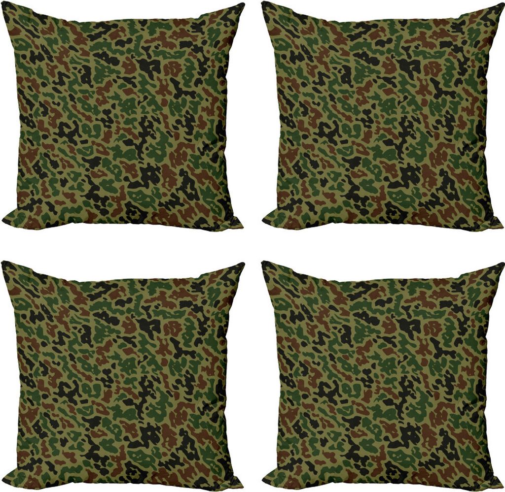 ABAKUHAUS Camo Kissenbezug Set (4 Stück), Sommer Grungy Muster, Moderner Doppelseitiger Digitaldruck, 60 cm x 60 cm, Khaki Grün Braun