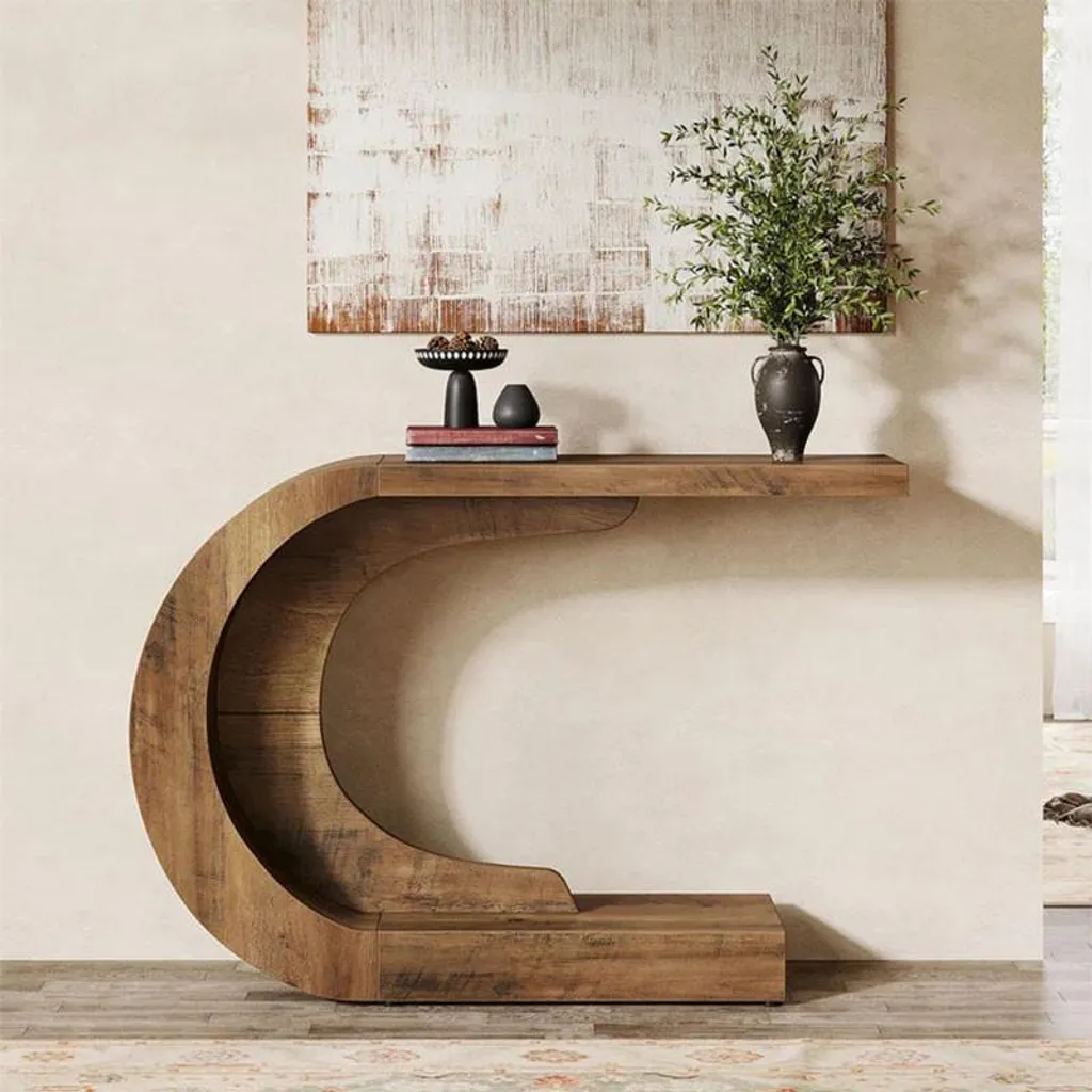 Table d'appoint industrielle marron 110 cm plateau aspect bois - 4