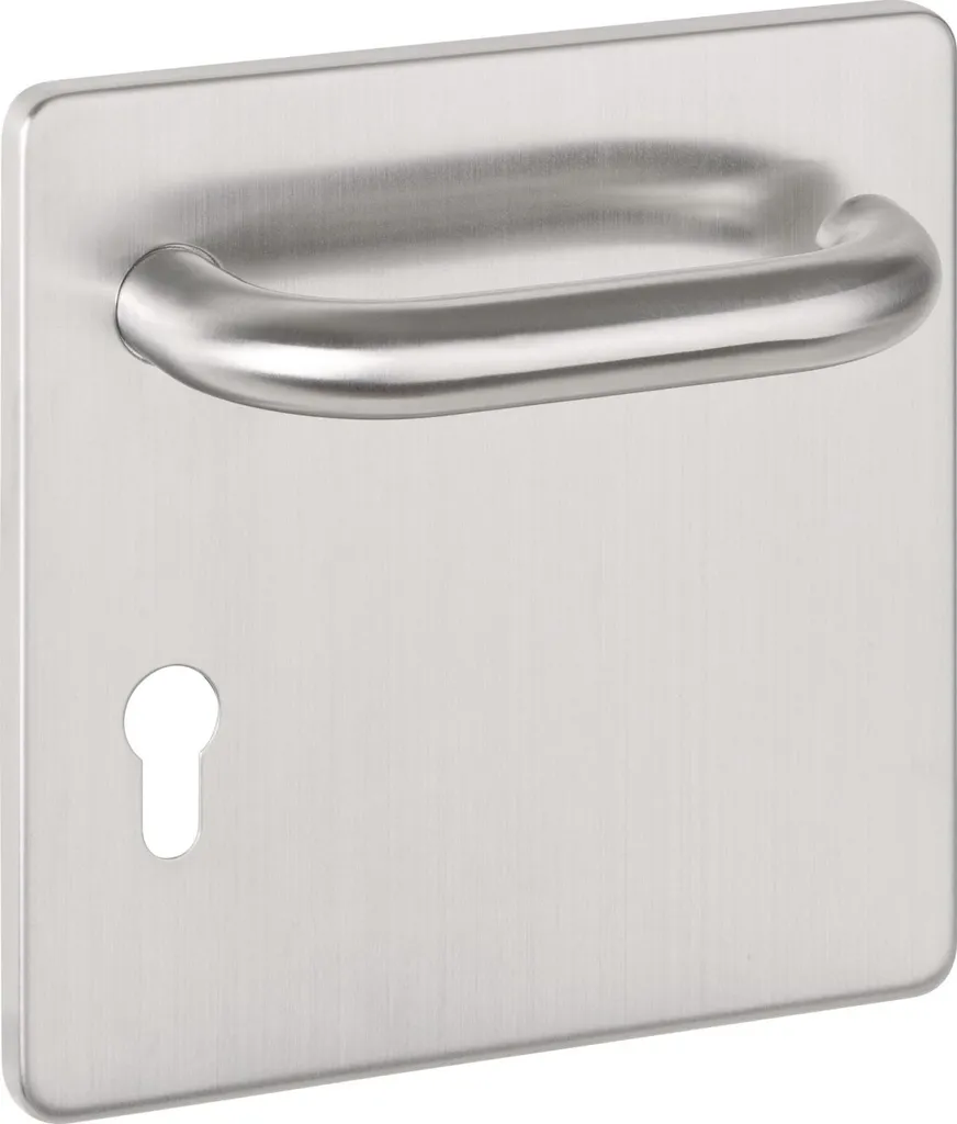 Poignée de porte WC sur plaque large en inox brossé mat NW-405-5