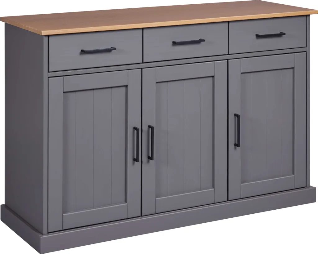 Buffet Forenzo 3 portes gris : fini le désordre dans votre séjour