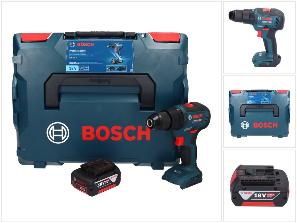 Bosch GSB 18V-55 Professional Akku Schlagbohrschrauber 18 V 55 Nm Brushless + 1x Akku 5,0 Ah + L-Boxx - ohne Ladegerät