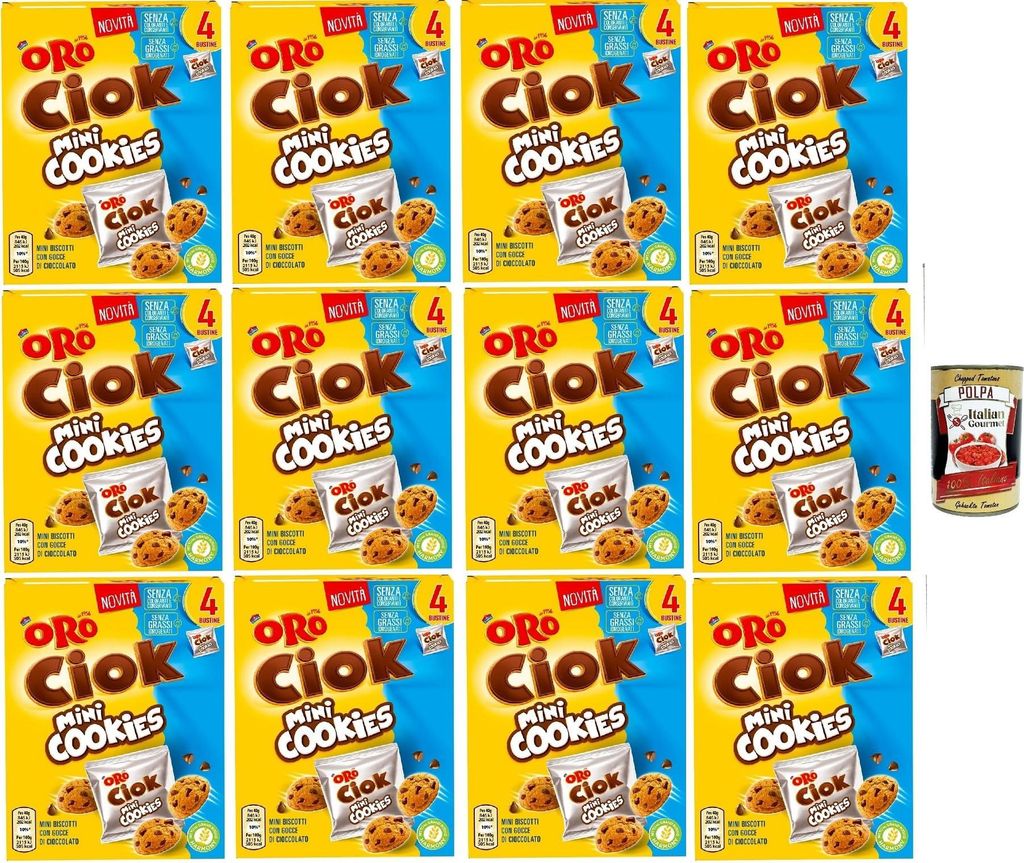 Oro Ciok Mini Cookies, Mini -Kekse -Kekse füllen Milchschokoladenchips, einfacher und köstlicher Snack, natürliche Faserquelle, 12x 160g (4 Einz...