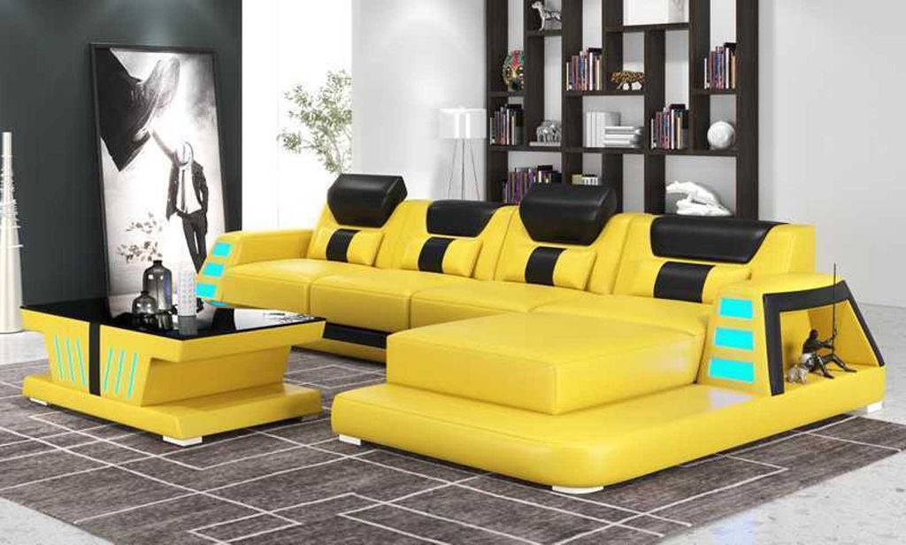 Ecksofa Ledersofa L Form Couch Sofa Gelb Luxus Moderne Eckgarnitur