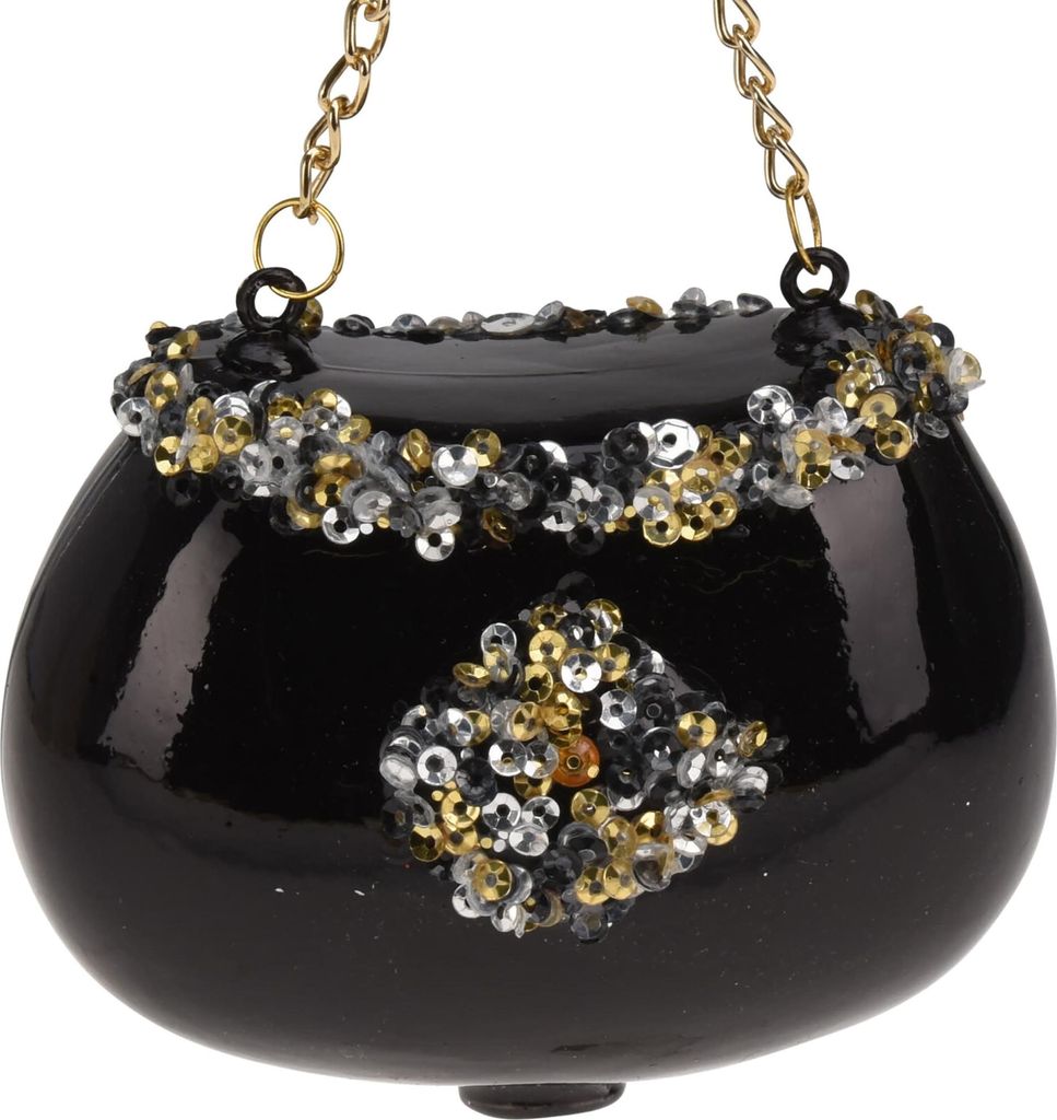 Glashänger "Handtasche Edel-Look" 7 x 5 cm aus Glas Baumhänger Christbaumschmuck Baumschmuck - Schwarz mit Pailetten