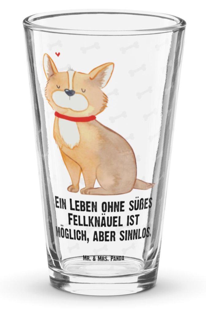 Mr. & Mrs. Panda Pint Glas Hund Glück - Transparent - Geschenk, glücklich, Bester Freund, Corgie, Wasserglas, Cocktailglas, Trinkglas, Herz, Bier...