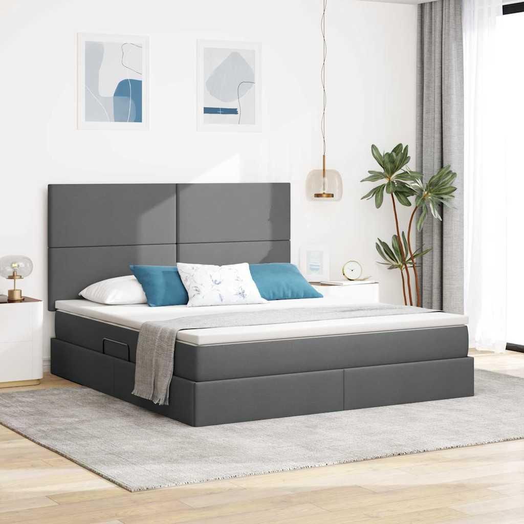 Maison Exclusive - Bett mit Stauraum und LED Dunkelgrau 180 x 200 cm Polyester