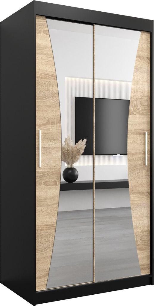 Kleiderschrank, Schiebetürenschrank Schlafzimmer, Schrank mit Spiegel MONACO 100 cm