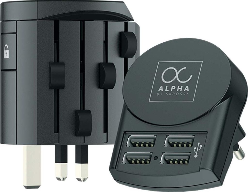 Skross, Reiseadapter 4× USB Alpha universal weltweit, Schwarz