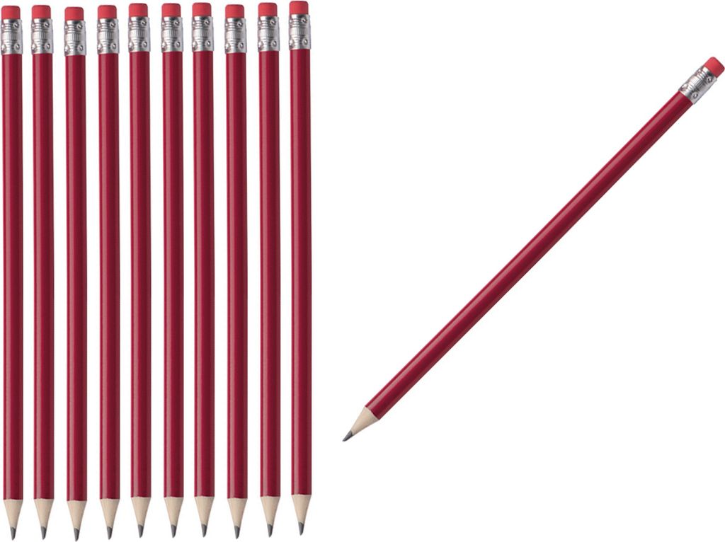 50 Bleistifte mit Radierer / HB / ohne Herstellerlogo / Farbe: lackiert rot