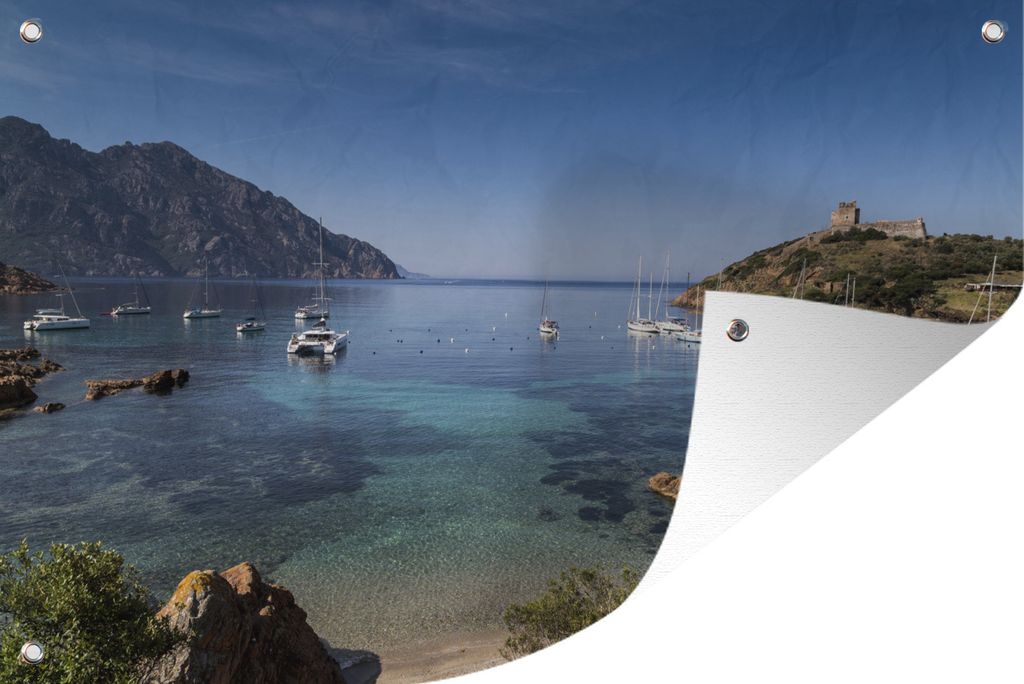 MuchoWow 60x40 cm Outdoor-Poster Gartendeko Sichtschutz Garten Poster für den Garten Eine Bucht bei Girolata auf Korsika