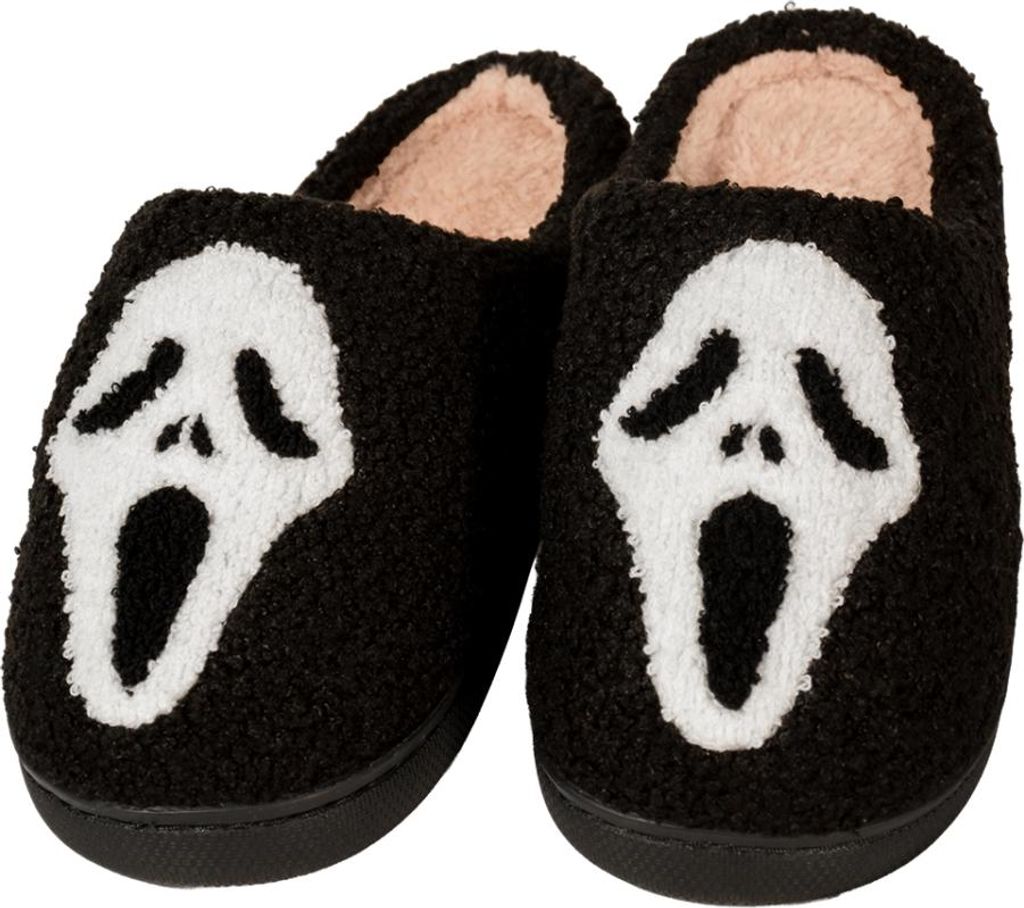 Schwarz-Weiße Hausschuhe mit Spooky Geist Motiv Größe: Produktbild 