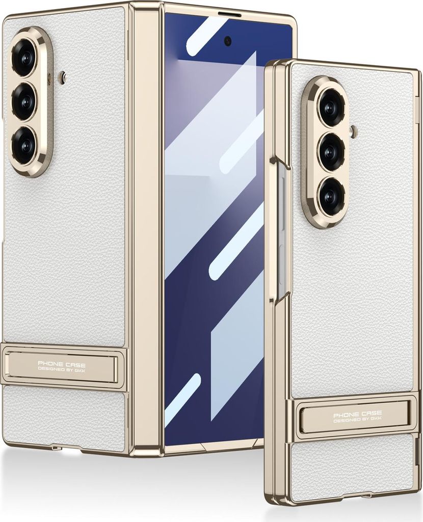 Hülle für Samsung Galaxy Z Fold 7 Magnetische Scharnierschutz Hartes Lederstruktur Galvanisieren Schutzhülle mit Displayschutz und Ständer Weiß