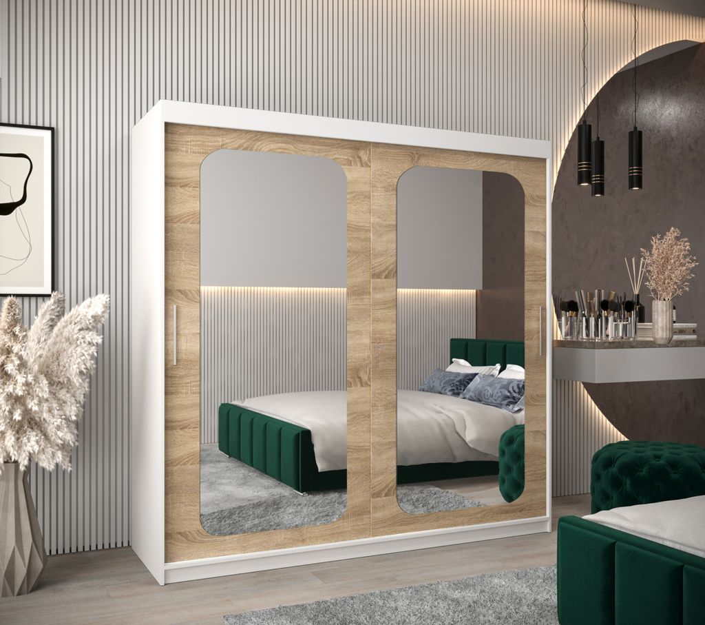 Spiegelschrank DONICELA 2 - 200 cm, weiß / sonoma