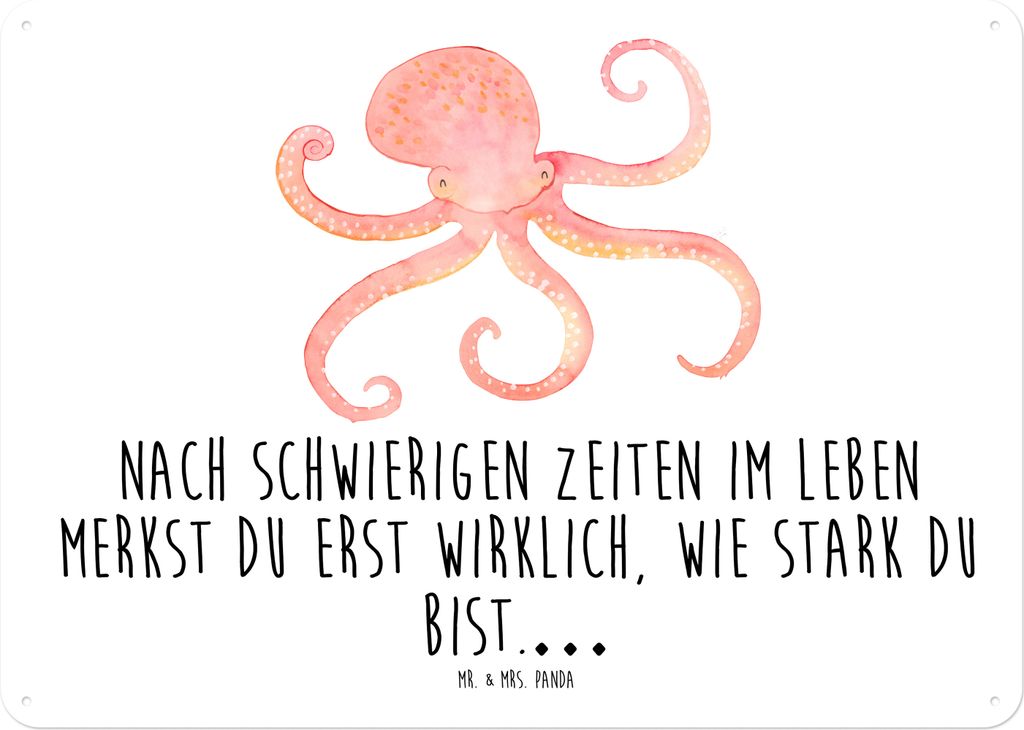Mr. & Mrs. Panda Wandbild Tintenfisch DIN A4 - Weiß - Geschenk, tafel, Metallschild, Ozean, Meerestier, Magnetschild, Lustige Sprüche, Meer, Schi...