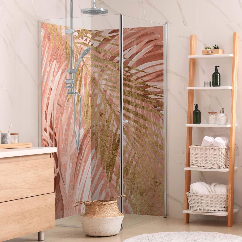 Duschrückwand originell selbstklebend - 0.61 mm Wandpaneel wasserfest Design rosa Tropisch Badrückwand fugenlos Premium matt 100x210 cm