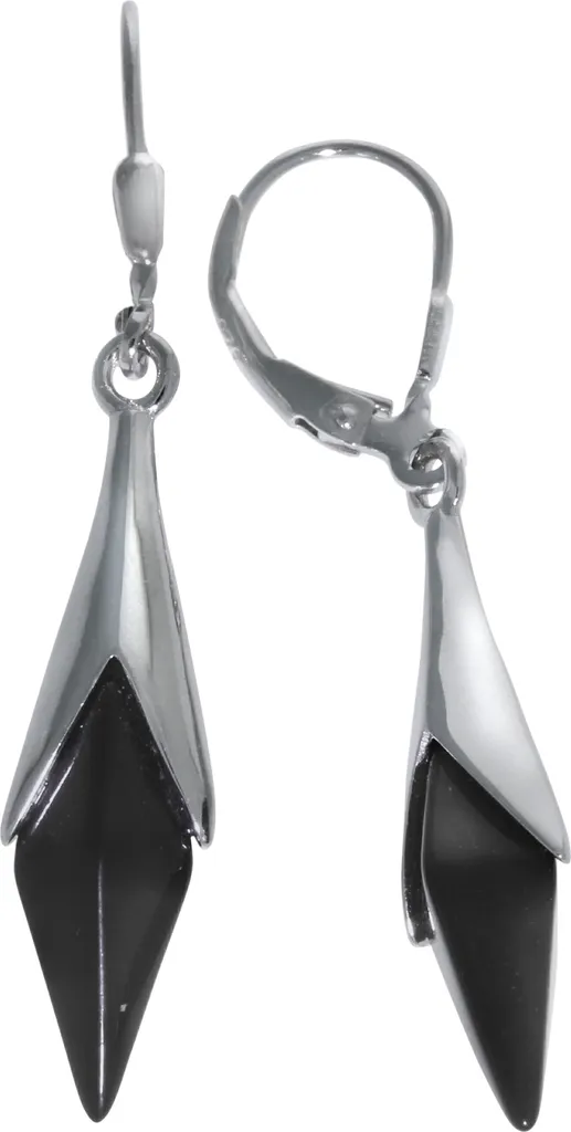 Pendentif oreille argent 925 rhodié anti-ternissement et onyx noir 4,6 cm