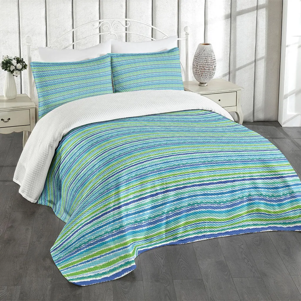 Set Copriletto ABAKUHAUS Weinlese 220x220: Righe Grunge Verde Blu