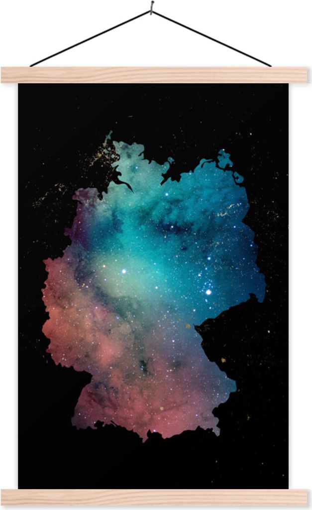 MuchoWow Textilposter Karte - Deutschland - Galaxie 120x180 cm mit holzfarbenen Rahmen - Textil-Plakat