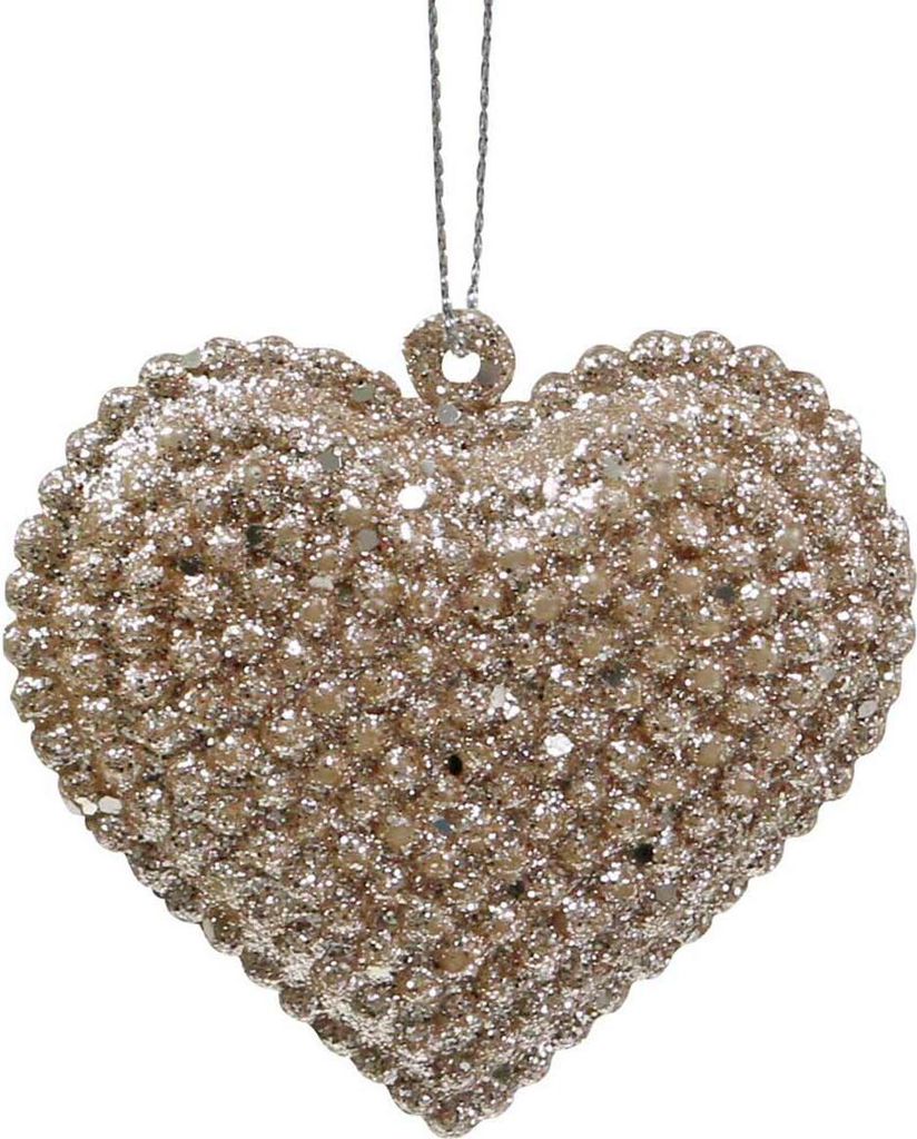 Glitterherz Dekoanhänger Champagner 6x6,5cm 12er Set Feier Hochzeit Tischdeko, 12 Stück