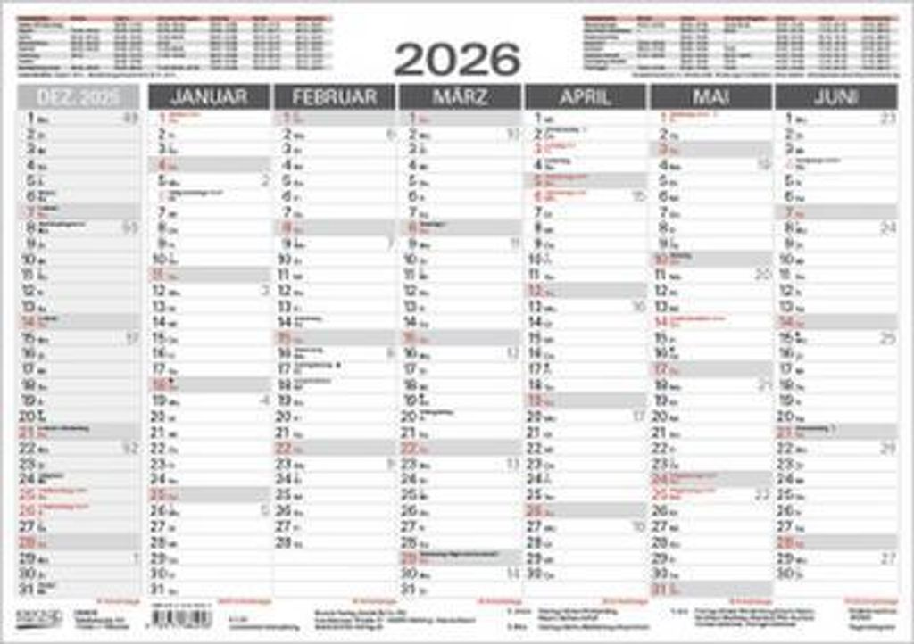 Tafelkalender 2026 A5 21x14,8cm: Wandkalender Auf jeder Seite 7 Monate mit Ferienterminen und viel Platz zum Eintragen.